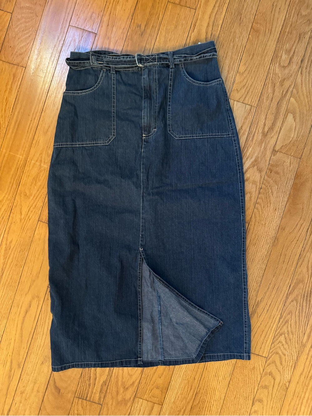 Gloria Vanderbilt Y2K 90s Womens Denim Midi Maxi Skirt Sz 10 Ring Belt Western